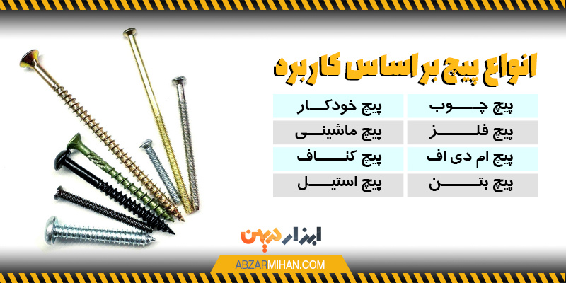 اینفگرافی شجدول اینفوگرافی انواع پیچ براساس کاربرد